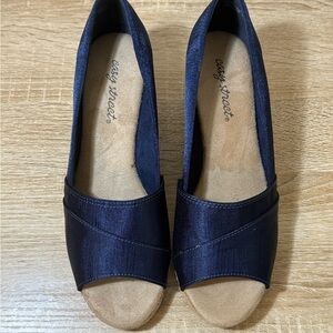 Easy Street Navy Peep-Toe Flats Espadrille 7.5 Spring Coquette Romantic